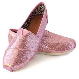 NEW WITHOUT TAGS PINK GLITTER TOMS FLATS